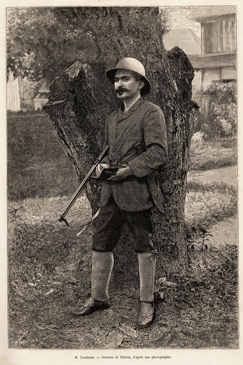 صورة هنري كودرو (1859-1899) ، أستاذ الجغرافيا ومستكشف الأمازون (البرازيل). نقش لثيريات لتوضيح القصة "" chez nos indiens ، quatre ans de voyage dans la Guiane francaise "" بواسطة هنري تيريات