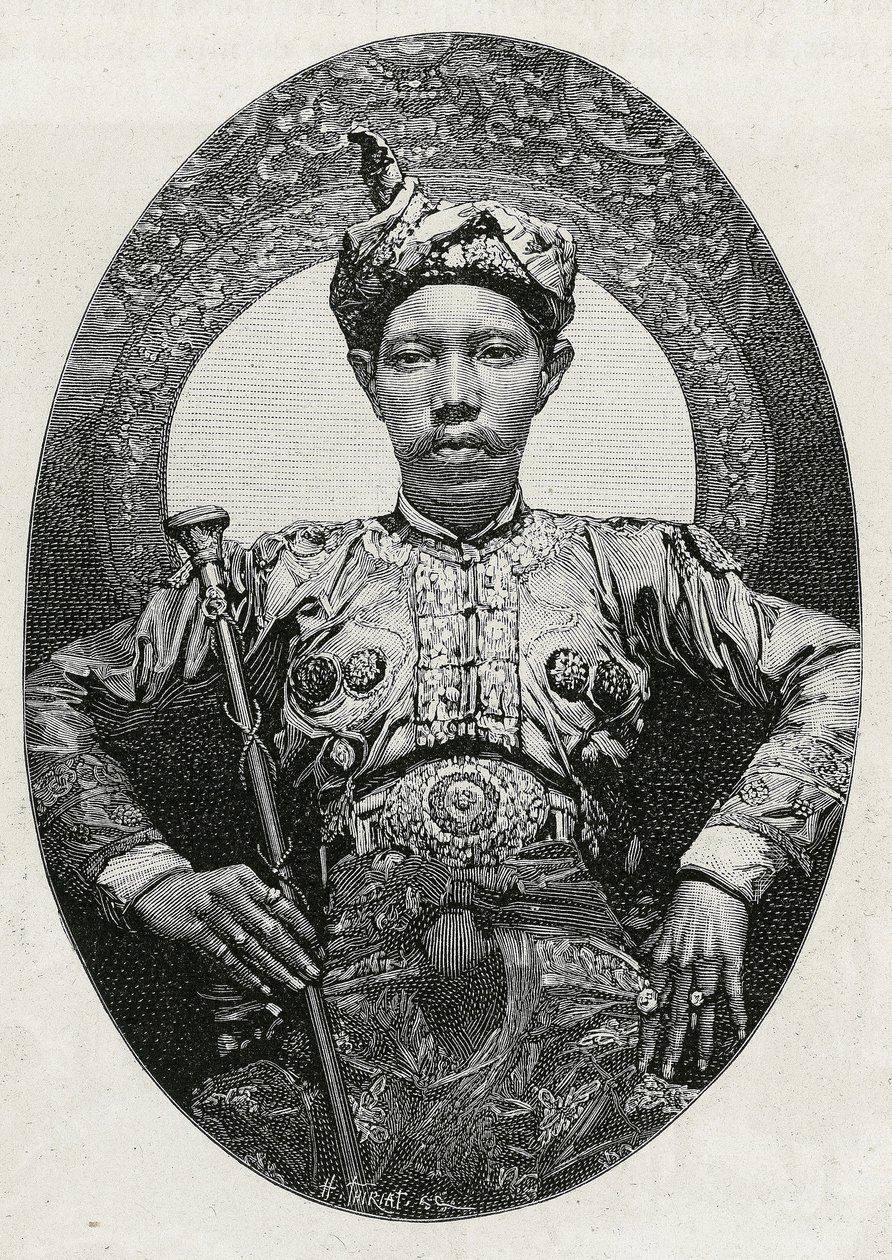 صورة لمحمد يامال العلم ، سلطان سولو (أو سولو) (الفلبين) ، عام 1880. نقش بواسطة ثريات لتوضيح قصة "" رحلة إلى الفلبين " بواسطة هنري تيريات
