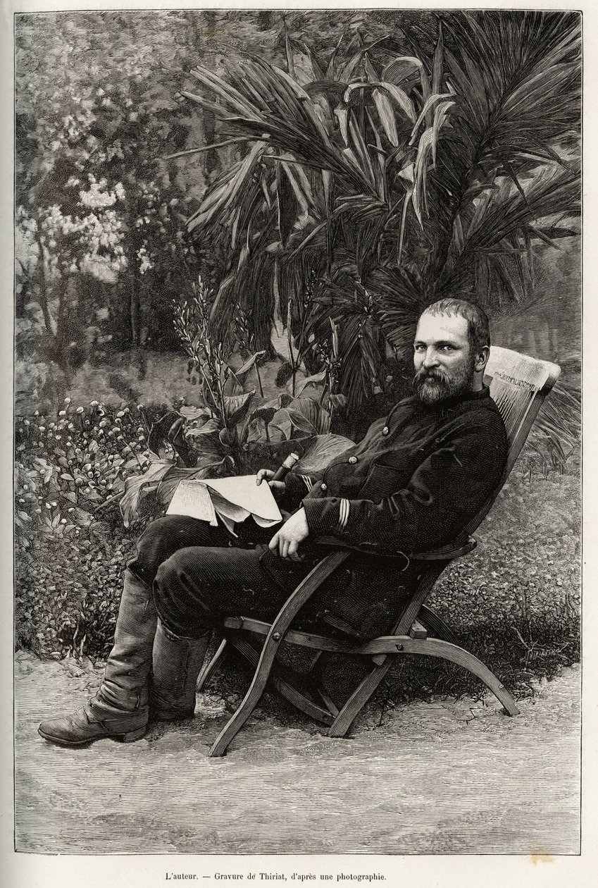 صورة شخصية للمؤلف الدكتور تشارلز إدوارد هوكوارد (1853-1911) ، تخصص طبي من الدرجة الأولى. نقش لـ Thiriat ، لتوضيح قصة "" Trente mois au Tonkin "للدكتور تشارلز إدوارد هوكوارد (1853-1911) ، في عام 1885 ، في Le Tour du monde ، مجلة nouveau بواسطة هنري تيريات