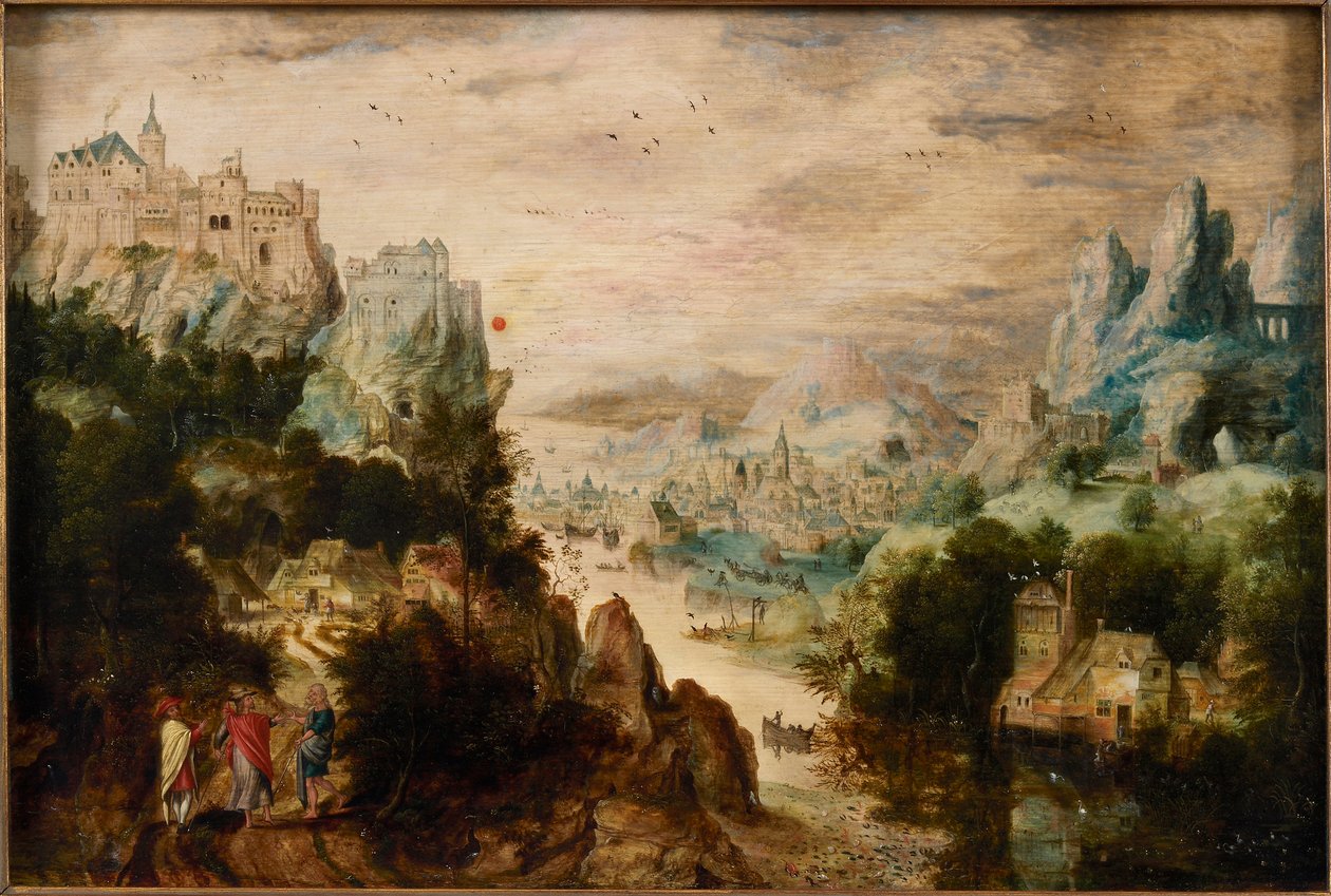 منظر طبيعي مع طريق إلى عمواس حوالي عام 1540. بواسطة التقى Henri de Herri مع de Bles