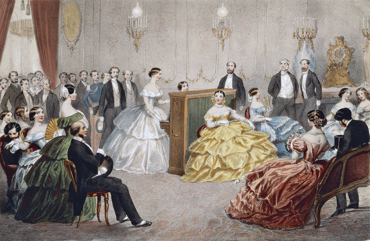 أمسيات باريسية - حفل موسيقي في Chaussee d'Antin - نقش لهنري دي مونتو (1825-1890) و J. Champagne - الحفلات الباريسية: حفل موسيقي في Chaussee d'Antin. نقش. بواسطة هنري دي مونتو