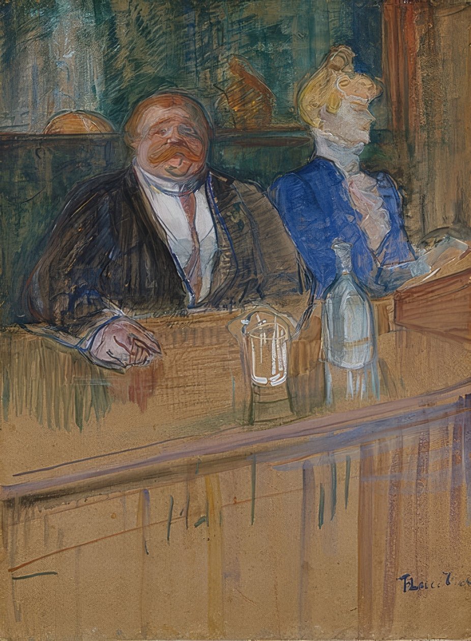 في المقهى. الراعي والمدمن الشاحب. (Au café: le patron et la caissière chlorotique). 1898 بواسطة هنري دي تولوز لوتريك