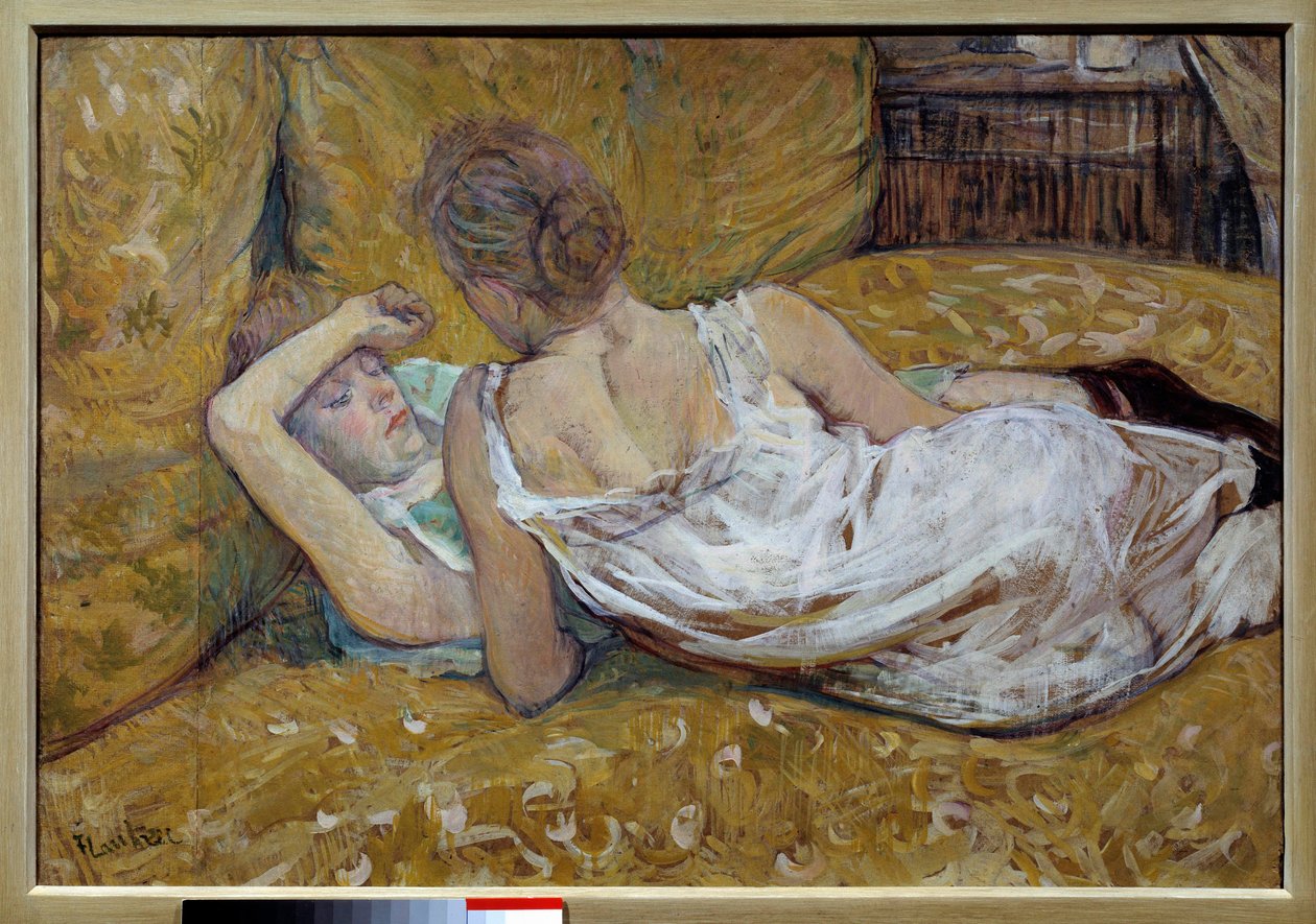 Les deux friendies شابات مستلقيات على السرير - رسم هنري دي تولوز لوتريك (1864-1901) مجموعة 1895 بريفي - الصديقان - لوحة هنري دي تولوز لوتريك (1864-1901) بواسطة هنري دي تولوز لوتريك