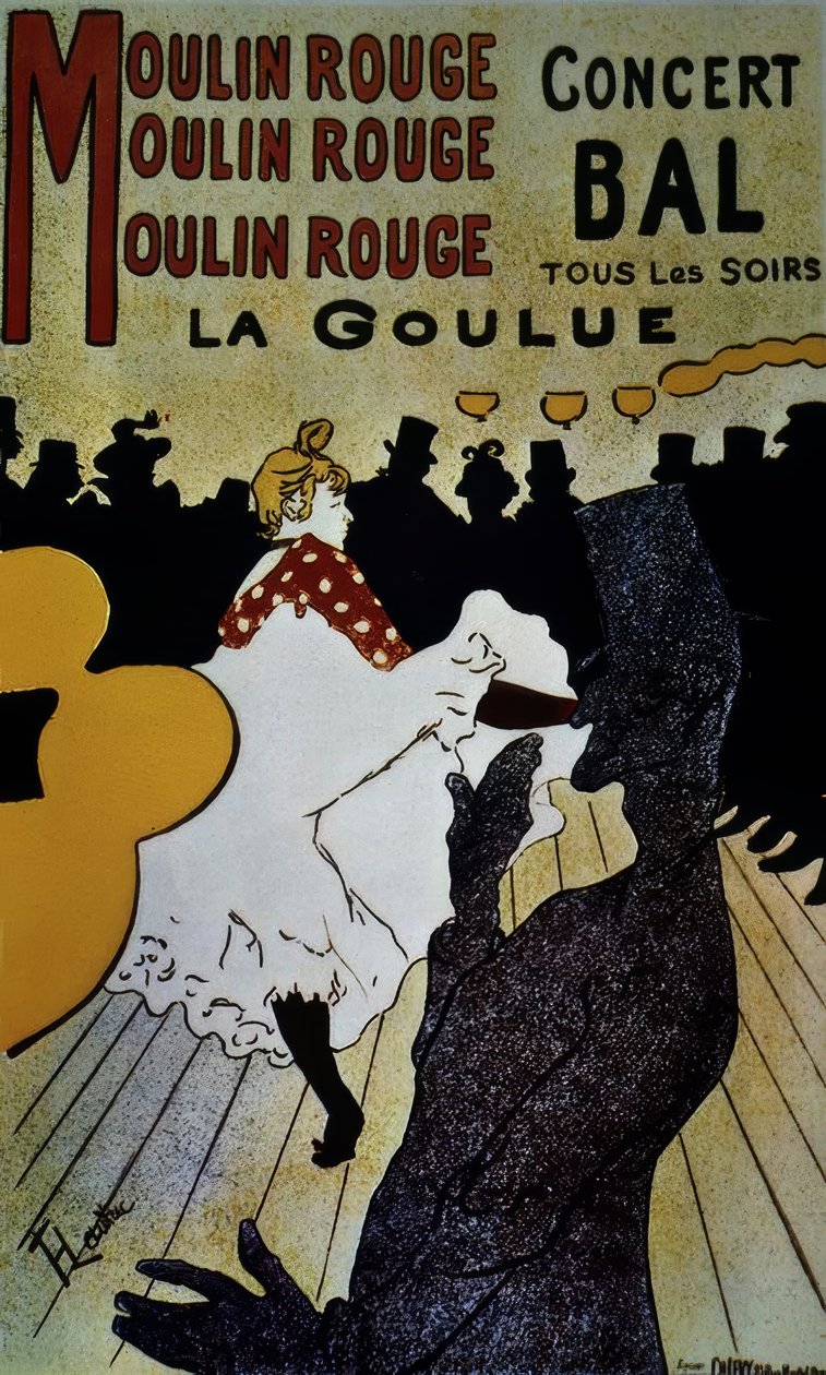 Moulin Rouge: La Goulue - 1891 - 191 × 117 سم - طباعة حجرية ملونة بواسطة هنري دي تولوز لوتريك