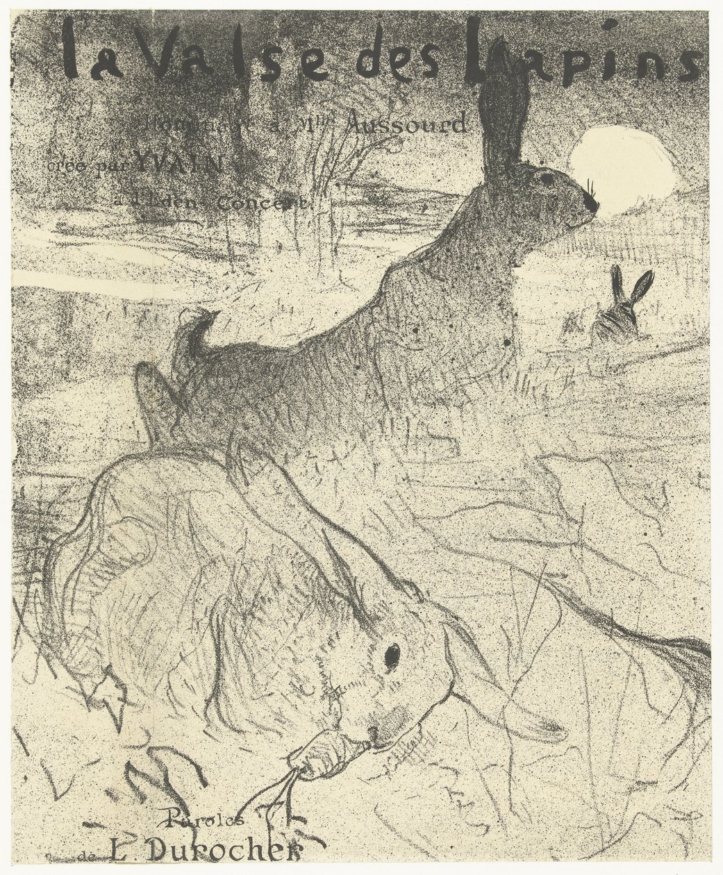 غلاف لورقة الموسيقى مع أغنية La Valse des Lapins مع الأرانب في منظر طبيعي La Valse des lapins (العنوان على الكائن) بواسطة هنري دي تولوز لوتريك