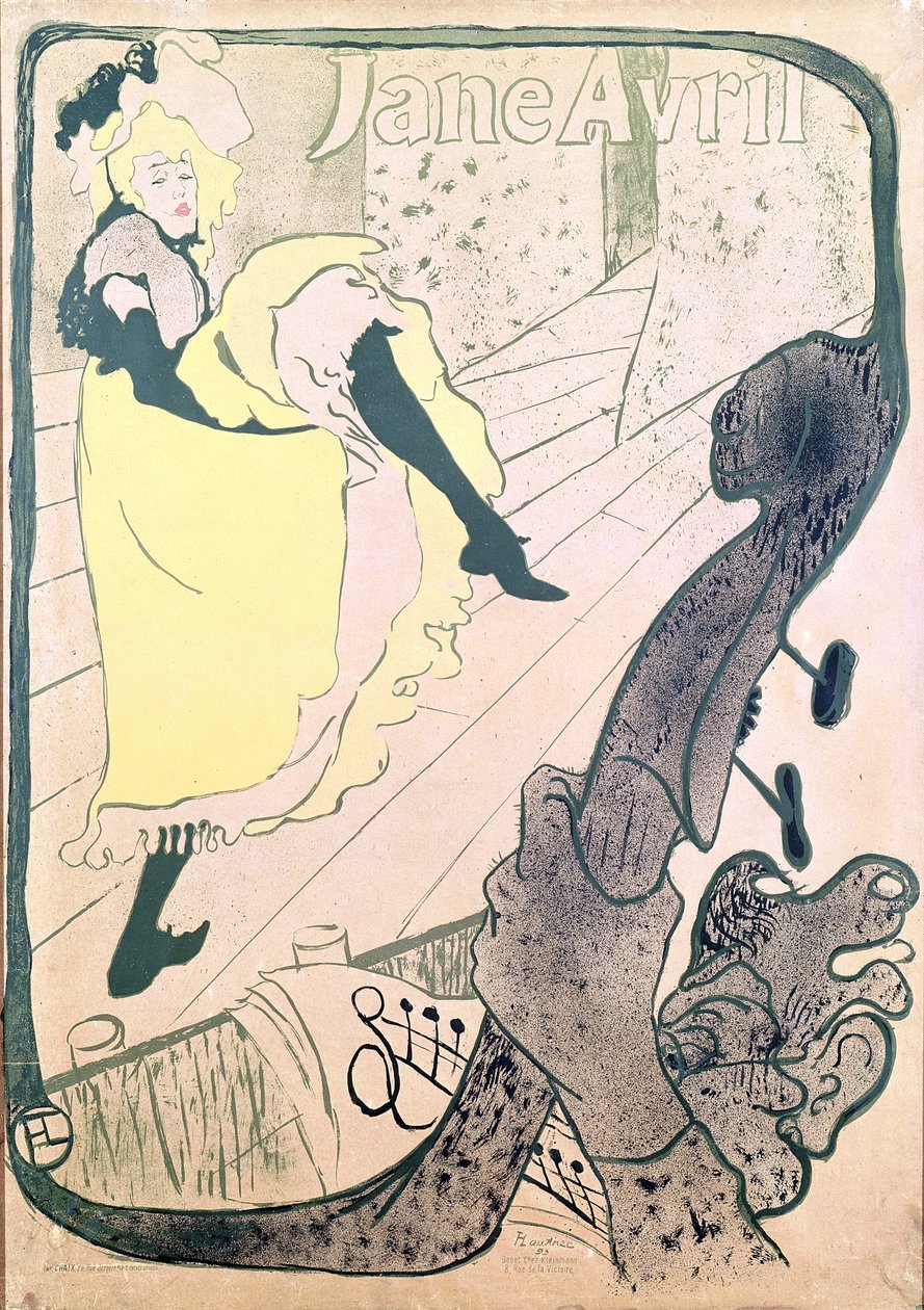 إعلان ملصق جين أفريل (1868-1943) في حديقة باريس ، 1893 (لون ليثو) بواسطة هنري دي تولوز لوتريك