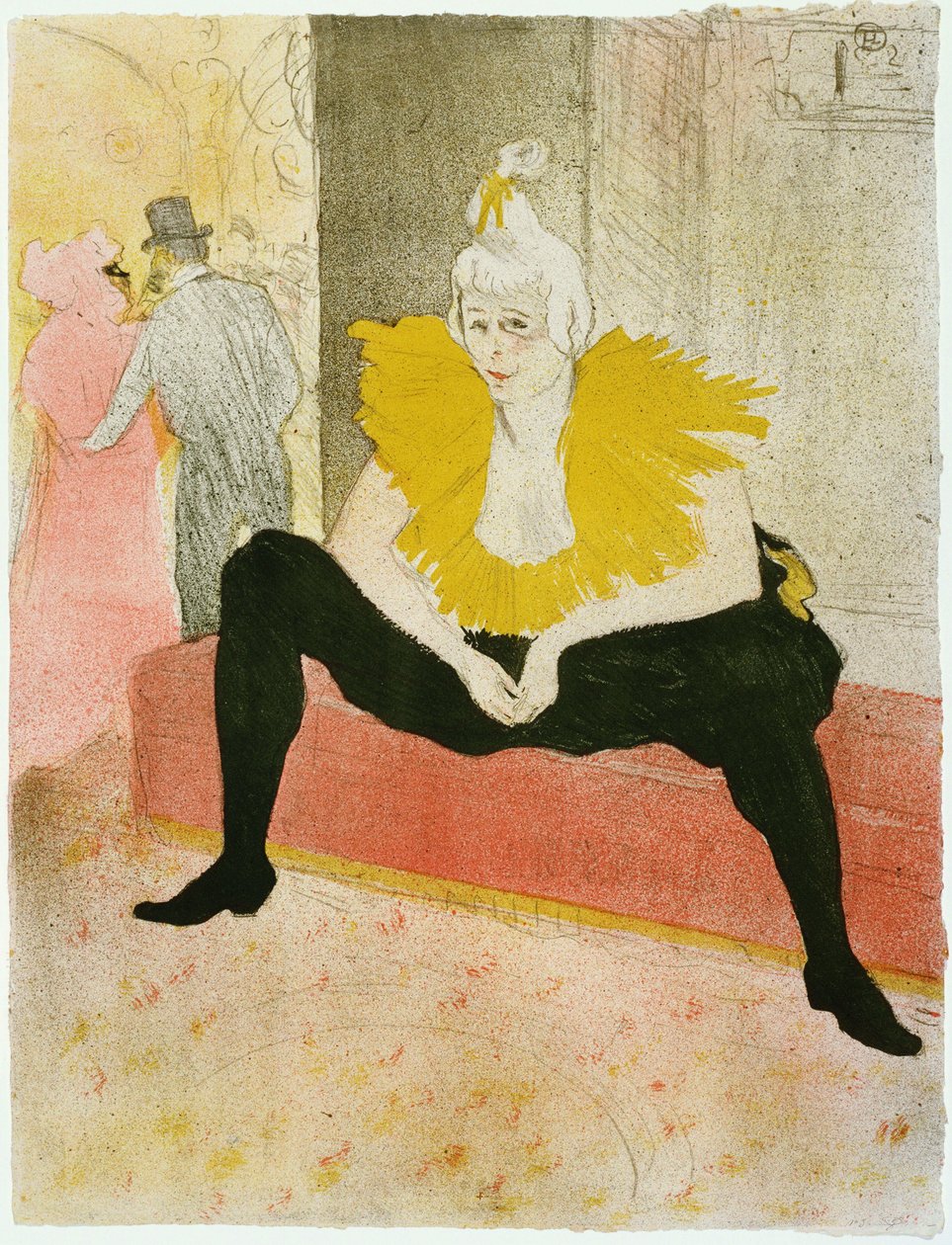 مهرج جالس (Mademoiselle Cha-u-ka-o) - عمل هنري دي تولوز لوتريك (تولوز لوتريك) (1864-1901) الطباعة الحجرية الملونة 1896 (ج) متحف الفن الحديث ، نيويورك 52x40.3 بواسطة هنري دي تولوز لوتريك