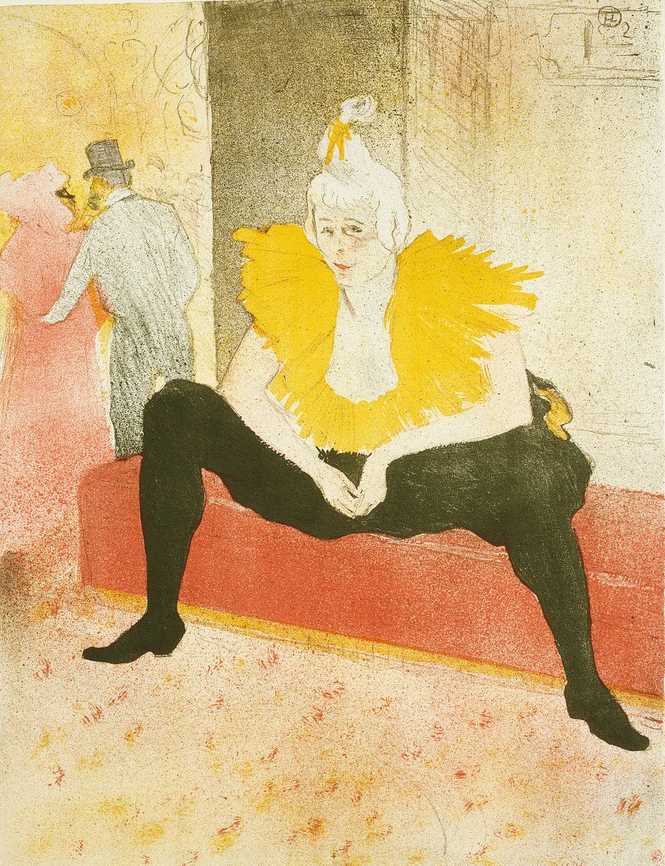 أنثى مهرج جالس (Mademoiselle Cha-U-Kao) ، اللوحة الأولى من Elles بواسطة هنري دي تولوز لوتريك