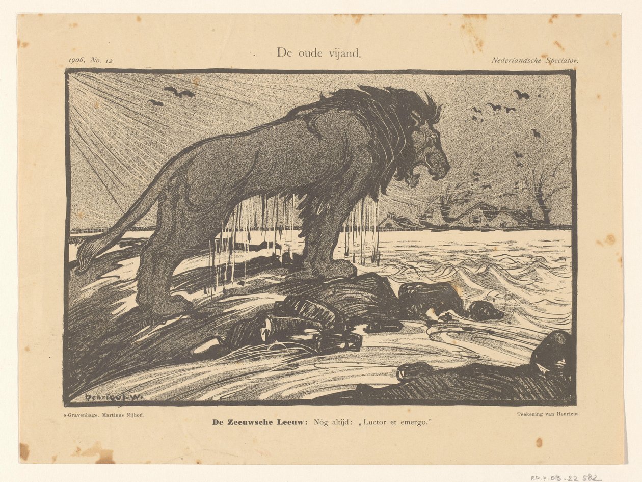 رسم كاريكاتوري عن عاصفة عام 1906 العدو القديم (العنوان على الشيء) بواسطة هنريكوس