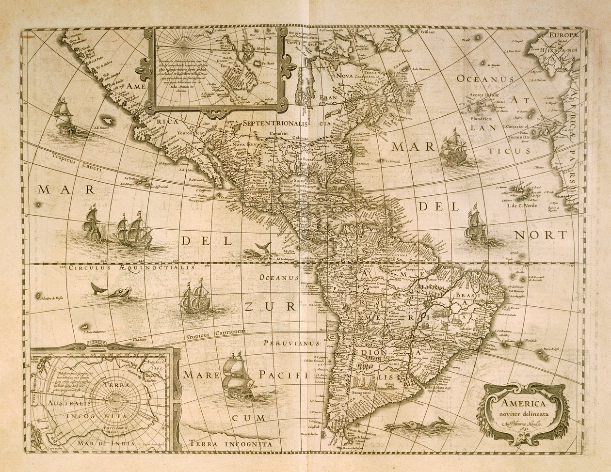 Map of the Americas by Henricus Hondius بواسطة هنريكوس هونديوس