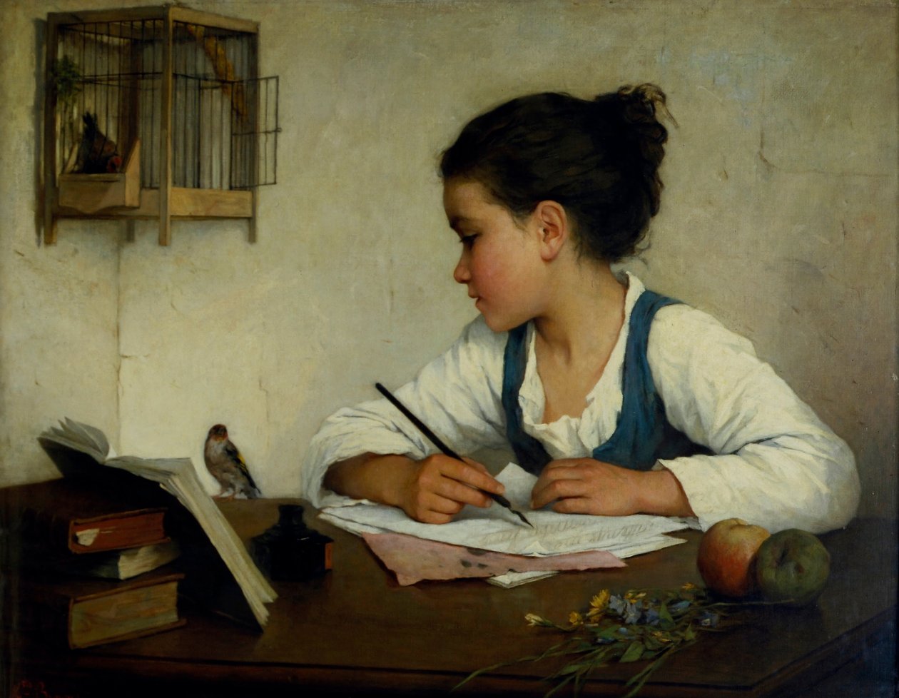 كتابة فتاة و Goldfinch الحيوانات الأليفة بواسطة هنرييت براون