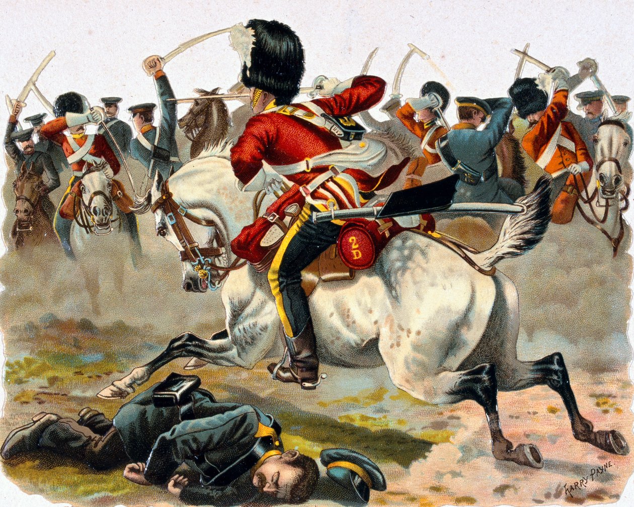 الرقيب راماج ، الأسكتلنديون الرماديون ، محطمين بمفرده لمساعدة Trooper Macpherson ، 1854 (oleolitho) بواسطة هنري أ. باين