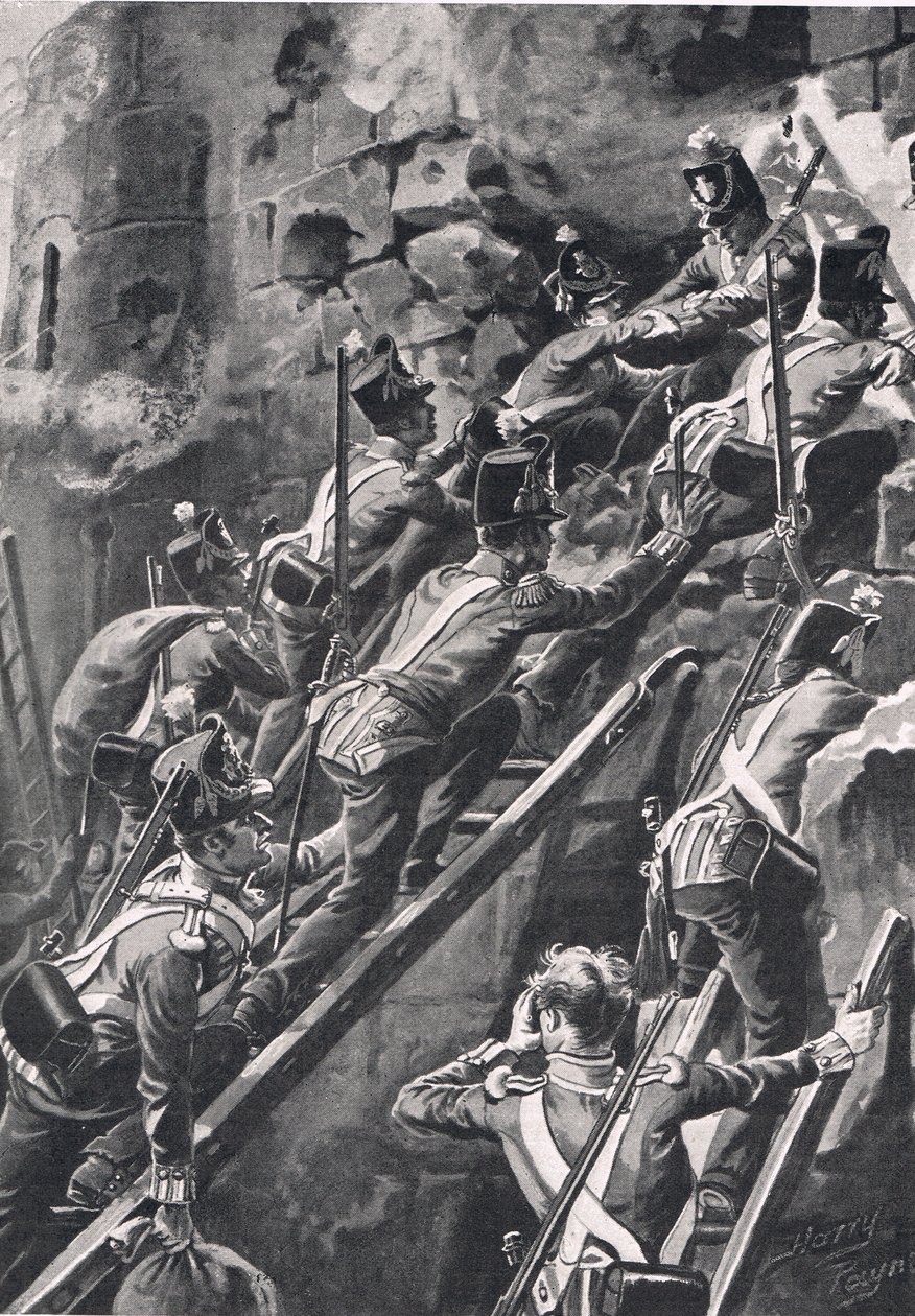 The Connaught Rangers at the Storming of Ciudad Rodrigo ، 19 يناير 1812 ، توضيح من "المعارك البريطانية في البر والبحر" ، نشره كاسيل ، لندن ، c.1910 بواسطة هنري أ. باين