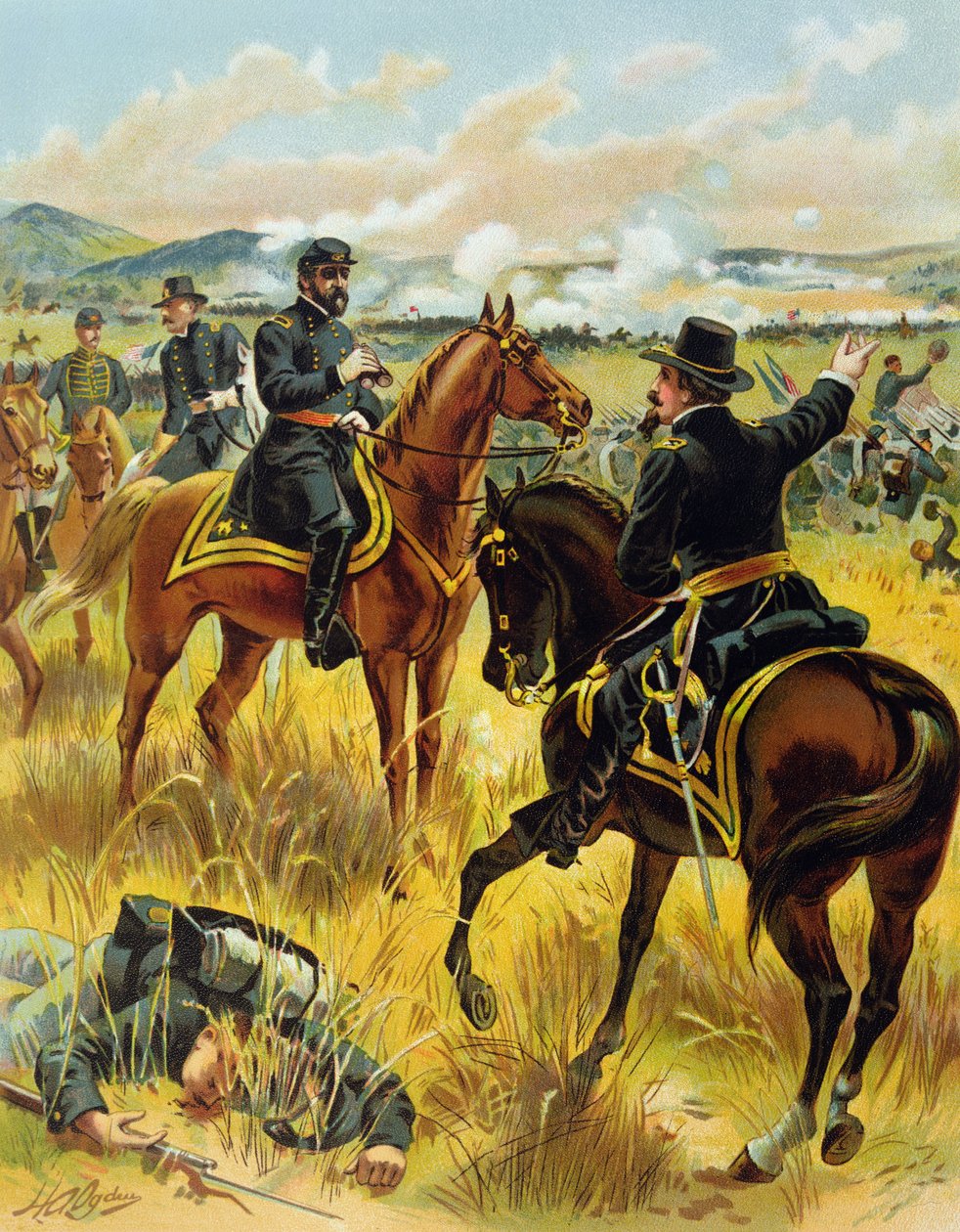 اللواء جورج ميد في معركة جيتيسبيرغ في 2 يوليو 1863 ، 1900 بواسطة هنري ألكسندر أوجدن