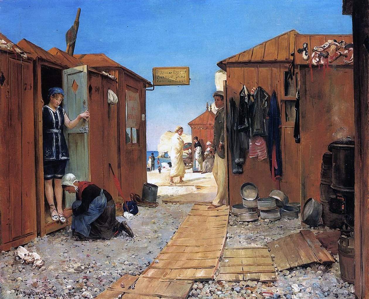 كبائن الشاطئ في إتريتات ، فرنسا ، 1881 بواسطة جون هنري فريدريك بيكون