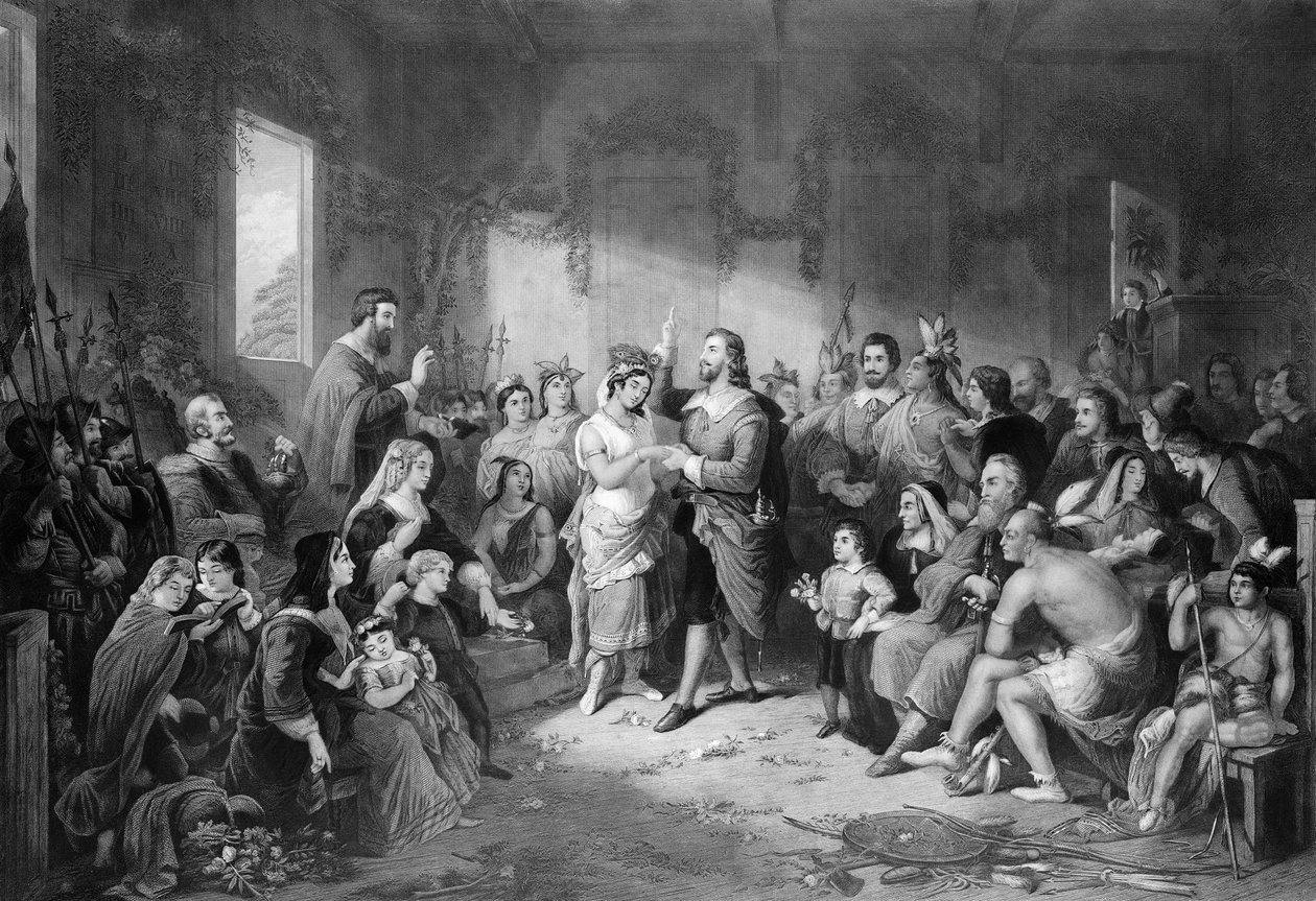 زواج بوكاهونتاس (c.1595-1617) المنقوش بواسطة جون سي ماكراي بواسطة هنري بروكينر