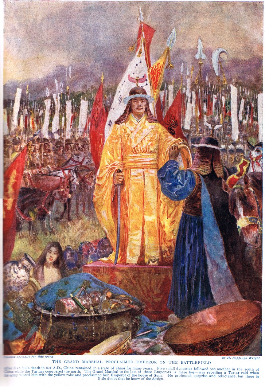 أعلن المشير الكبير إمبراطورًا في ساحة المعركة ، رسم توضيحي من "تاريخ الأمم في هاتشينسون" ، c.1920 بواسطة هنري تشارلز سيبينجز رايت