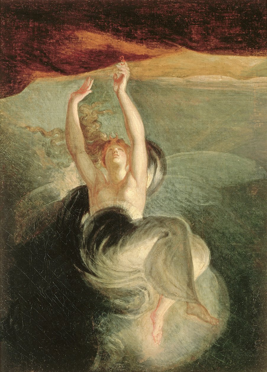 يجد تيتانيا الحلقة السحرية على الشاطئ ، من فيلم "أوبيرون" بقلم كريستوف مارتن ويلاند (1733-1813) (1804-05) بواسطة يوهان هاينريش فوسلي