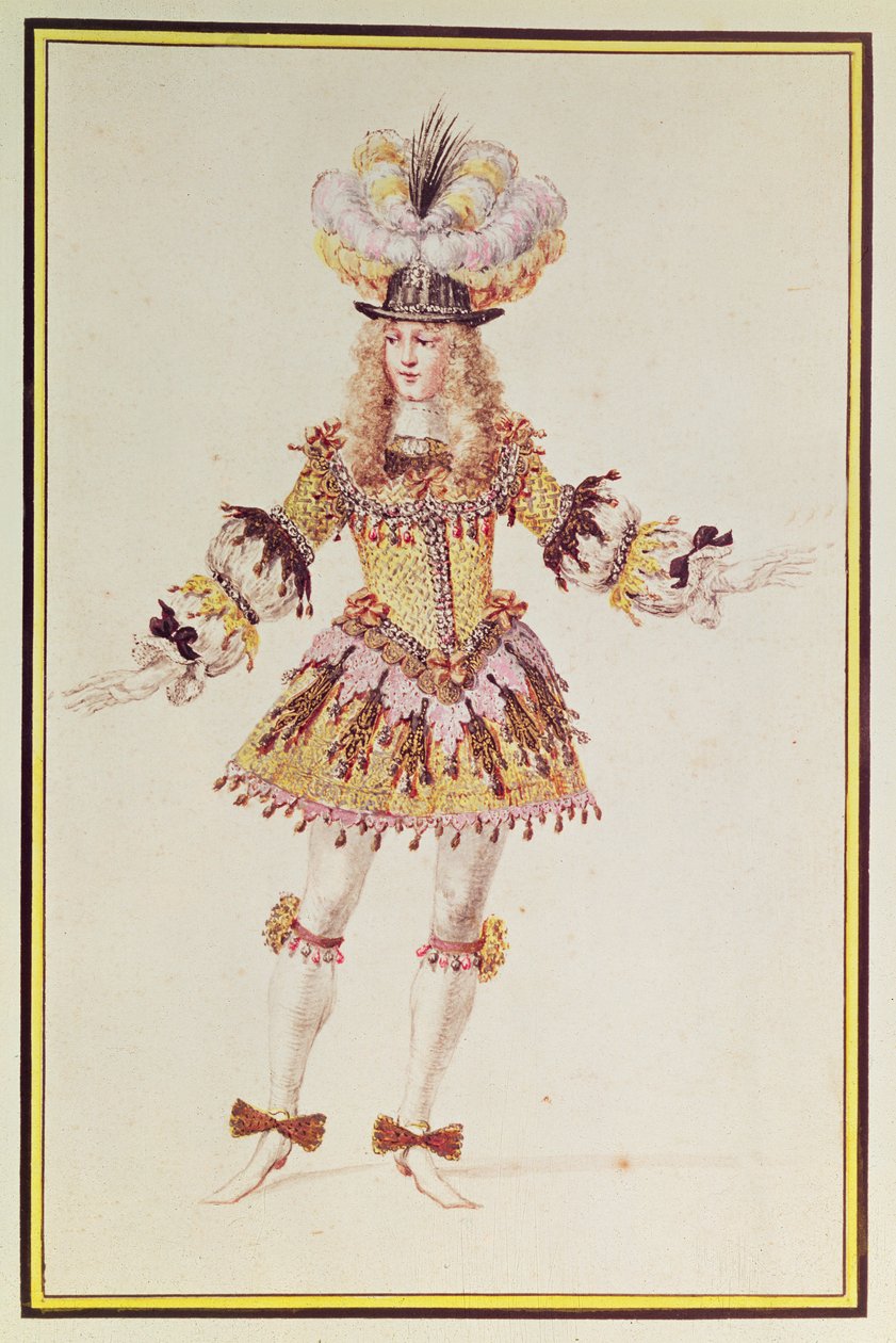 تصميم أزياء للراقص الذكر ، ج .1660 (قلم ، حبر ، تواليت وذهب على ورق) بواسطة هنري جيسي