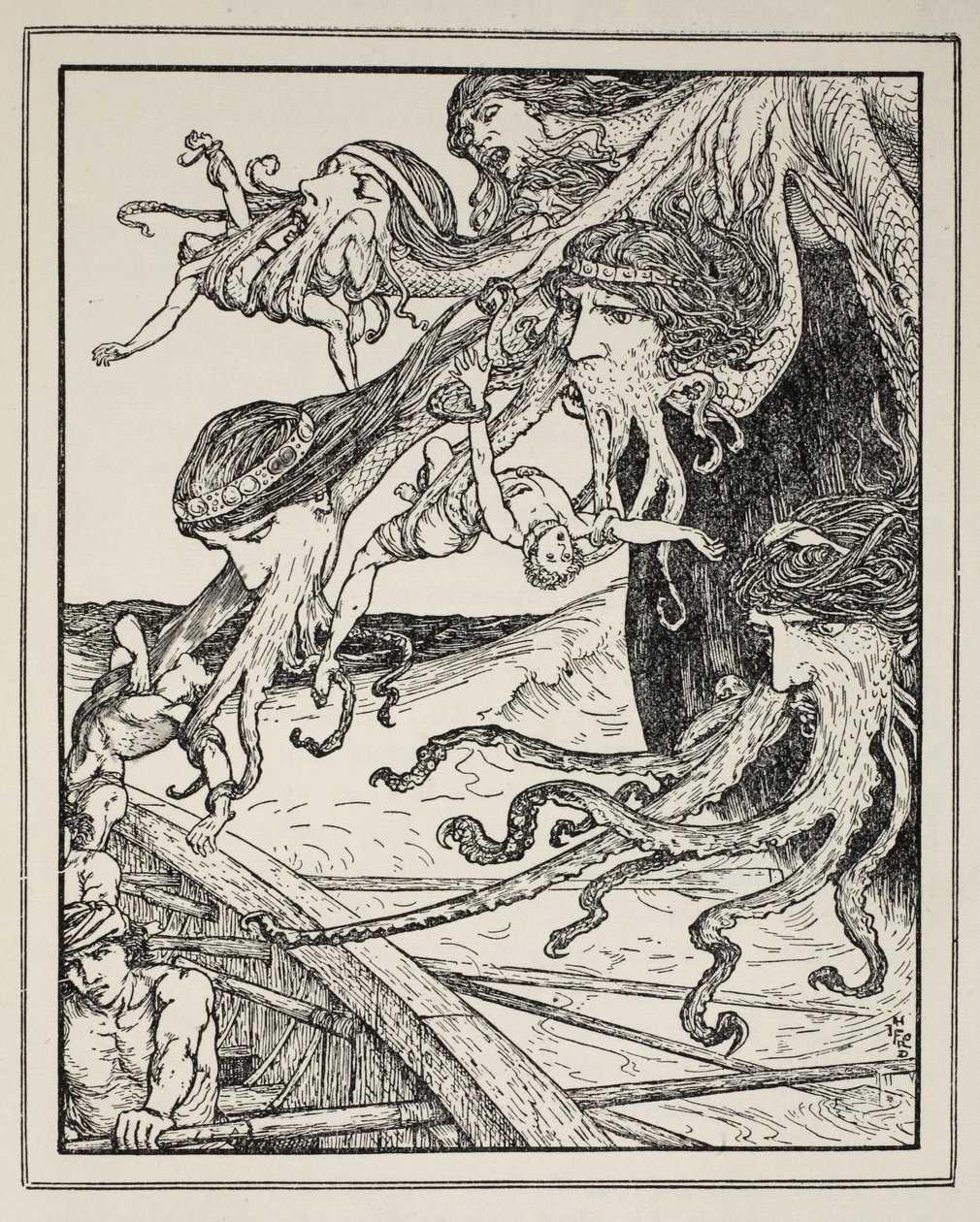 المغامرة مع Scylla ، من "حكايات البحار اليونانية" بقلم أندرو لانغ ، 1926 (حبر على ورق) بواسطة هنري العدل فورد