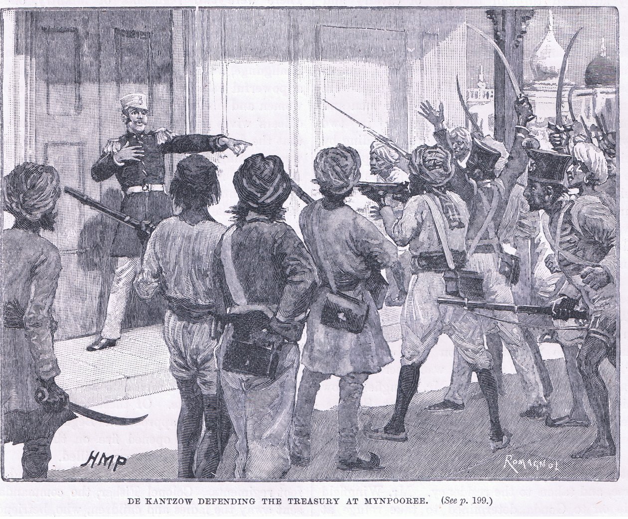 دي Kantzow الدفاع عن الخزانة في Mynpooree 1857 م بواسطة هنري ماريوت باجيت