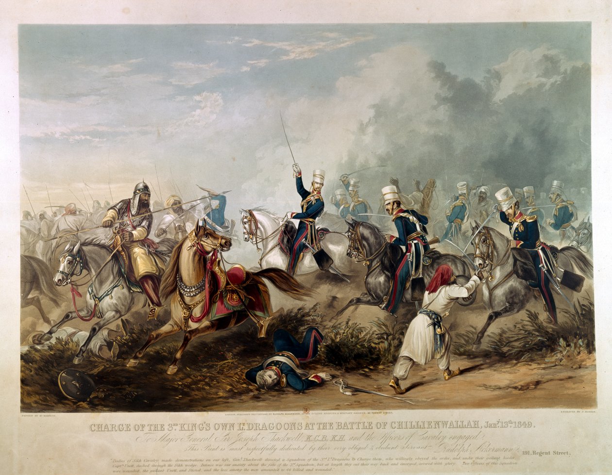 المسؤول عن رسوم الملك الخاصة في معركة تشيليانوالا في 13 يناير 1849 ، نقشها ج.هاريس ، 1849 (ألوان مائية) بواسطة هنري مارتنز