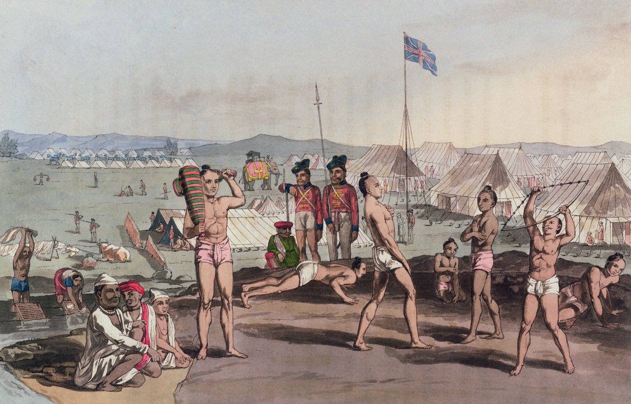 أوخارا مع إطلالة على معسكر المقيمين البريطانيين ، من "معسكر محراتا" ، 5 أبريل 1813 (نقش ملون) بواسطة هنري موسى