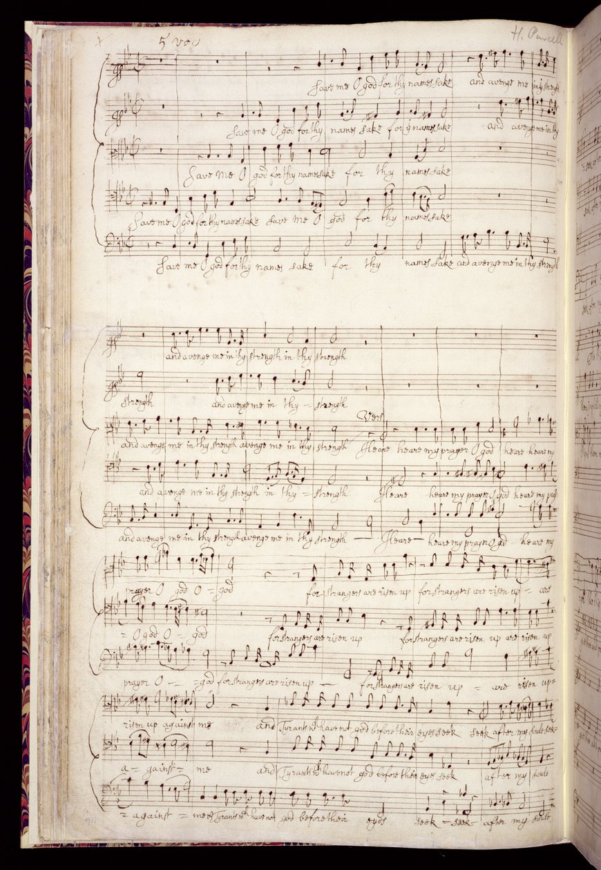 Mu Ms 88، f.27v: "أنقذني يا الله" ، من مختارات من النشيد الإنجليزي في يد الملحن ، ص 1670-80 (حبر على ورق) بواسطة هنري بورسيل