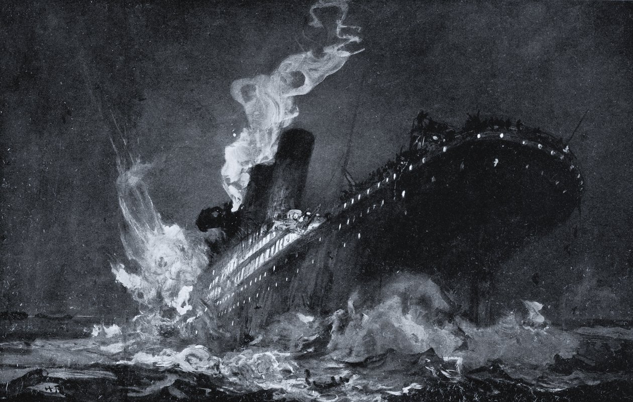 غرق RMS Titanic من White Star Line بعد اصطدامه بجبل جليدي في شمال المحيط الأطلسي بواسطة هنري رويتردال