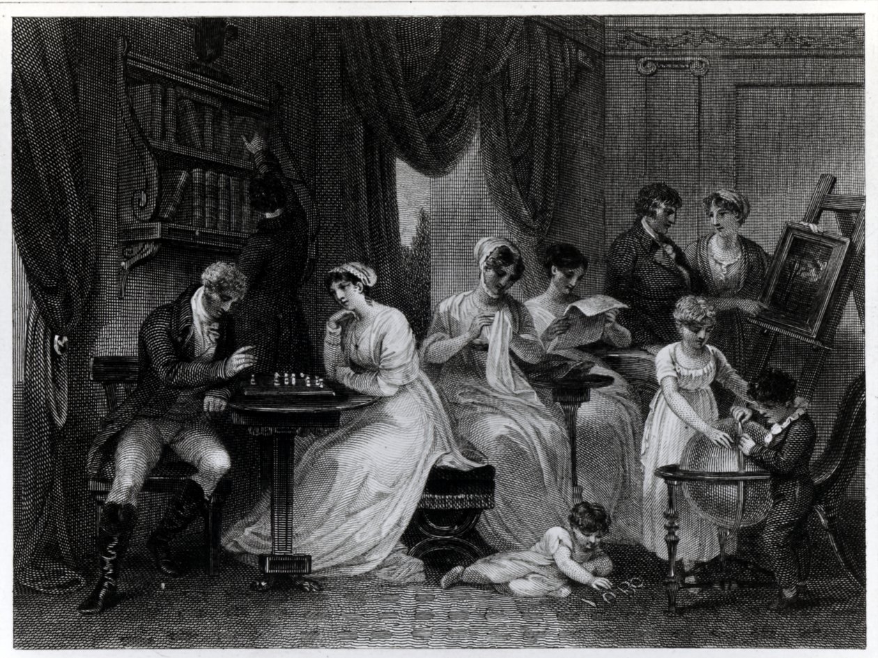 مشهد غرفة الرسم ، من "اليوم الاجتماعي" بقلم بيتر كوكس ، نقش بواسطة أنكر سميث (1759-1819) ، نشر عام 1822 بواسطة هنري سينجلتون