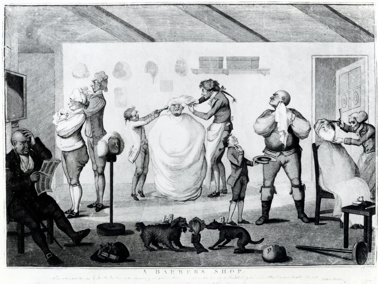 محل حلاقة ، نشره ويليام ديكنسون (1746-1823) ، 1785 بواسطة هنري ويليام بنبري