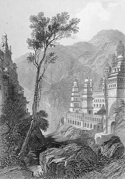 معابد جاين ، موكتاغيري ، نقشها فيندن ، من "الدين العالمي" ، نشره أ.فولارتون وشركاه (نقش) بواسطة هنري (بعد) وارن