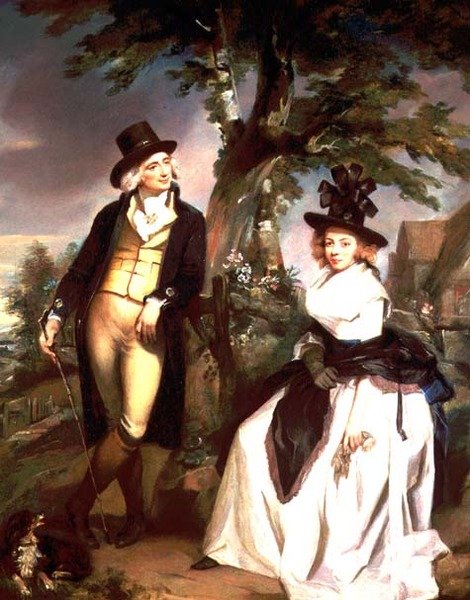 صورة لسيدة جالسة وزوجها واقفًا بواسطة Henry (Attr. To) Singleton