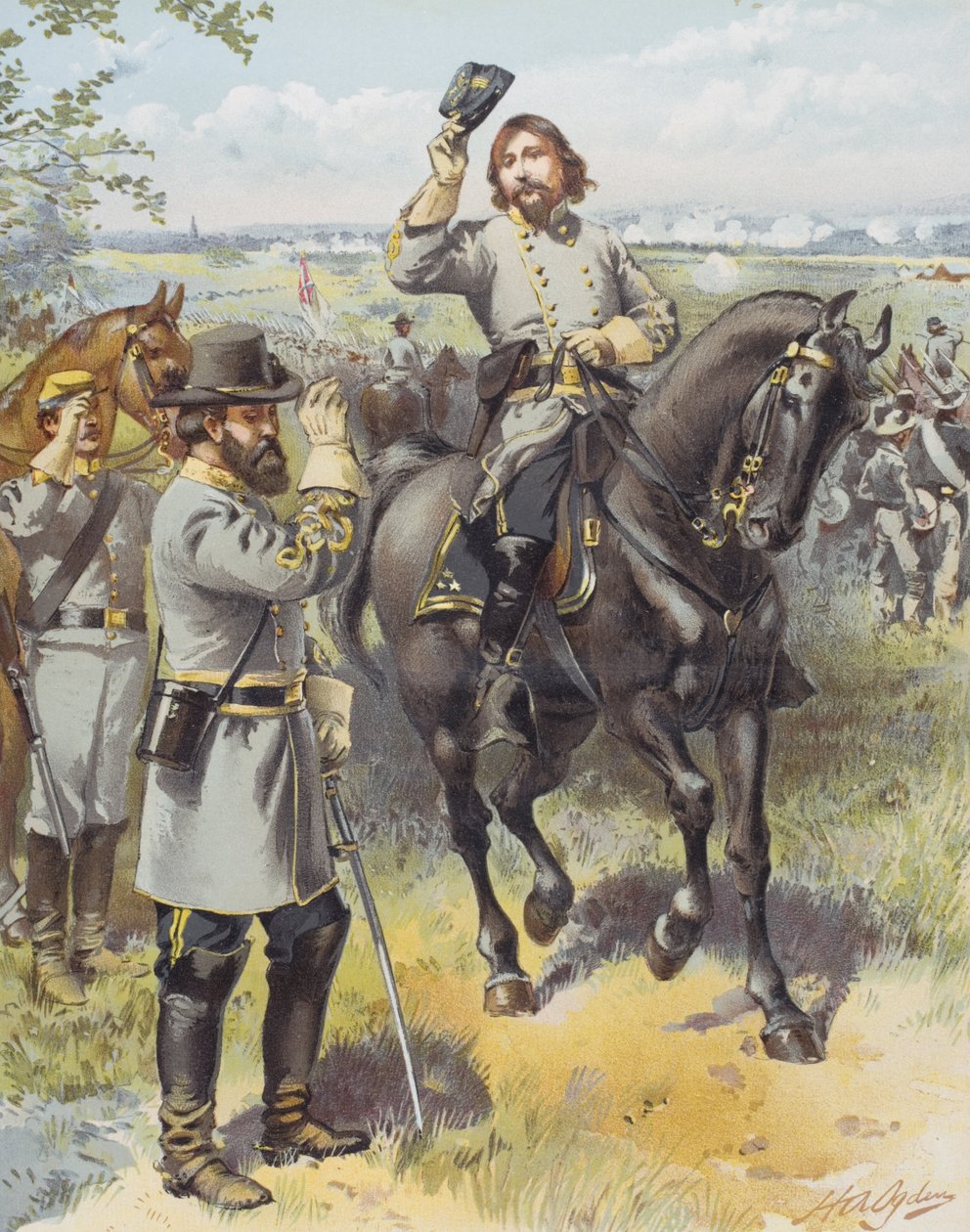 General Pickett taking the order to charge from General Longstreet, Battle of Gettysburg, 3rd July 1863 (colour litho) بواسطة هنري الكسندر (بعد) أوغدن