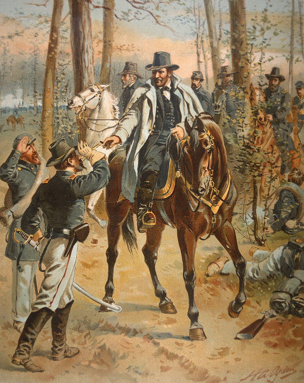General Grant in the Wilderness Campaign, 5th May 1864 (colour litho) بواسطة هنري ألكسندر أوجدن