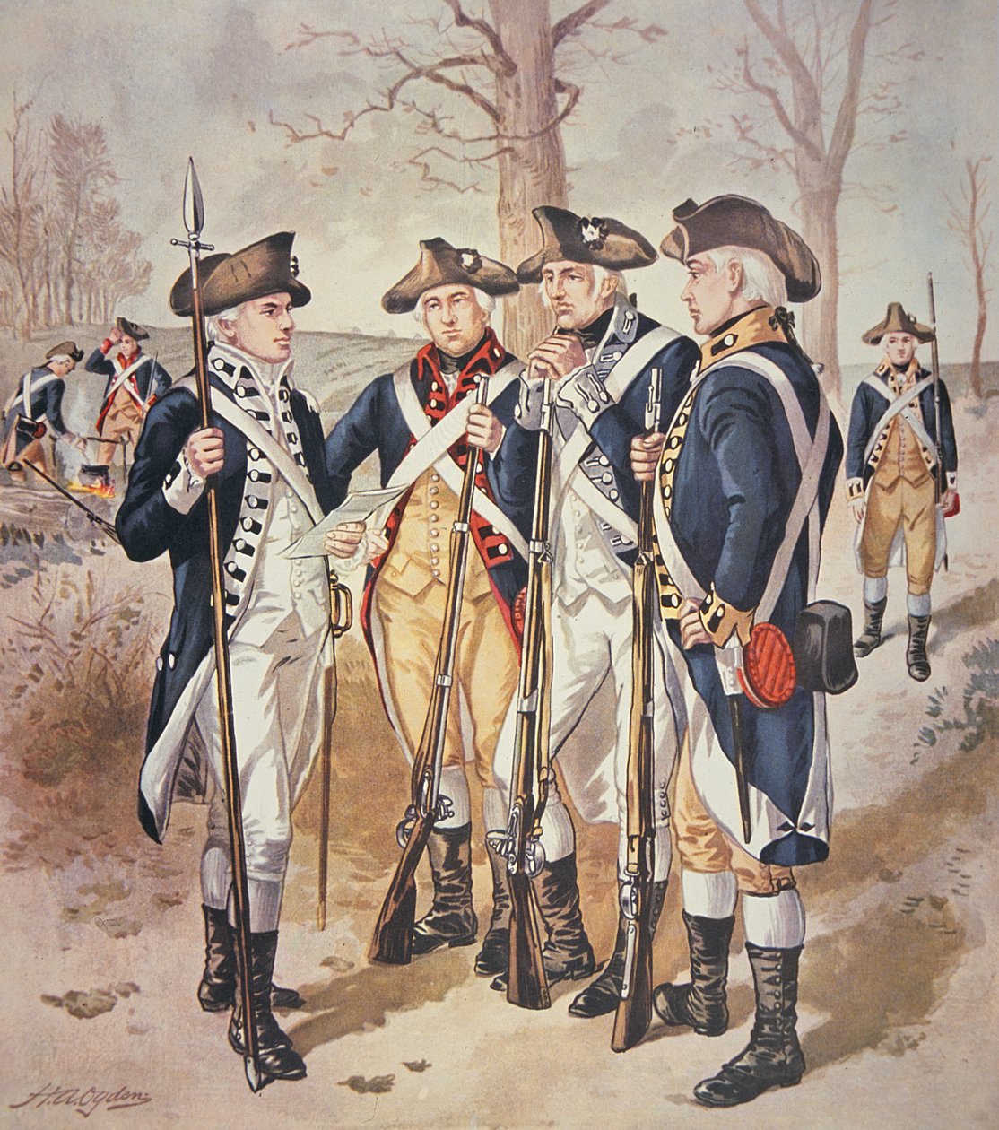 Infantry uniforms of the (American) Continental Army of 1779-83 (watercolor on paper) بواسطة هنري ألكسندر أوجدن