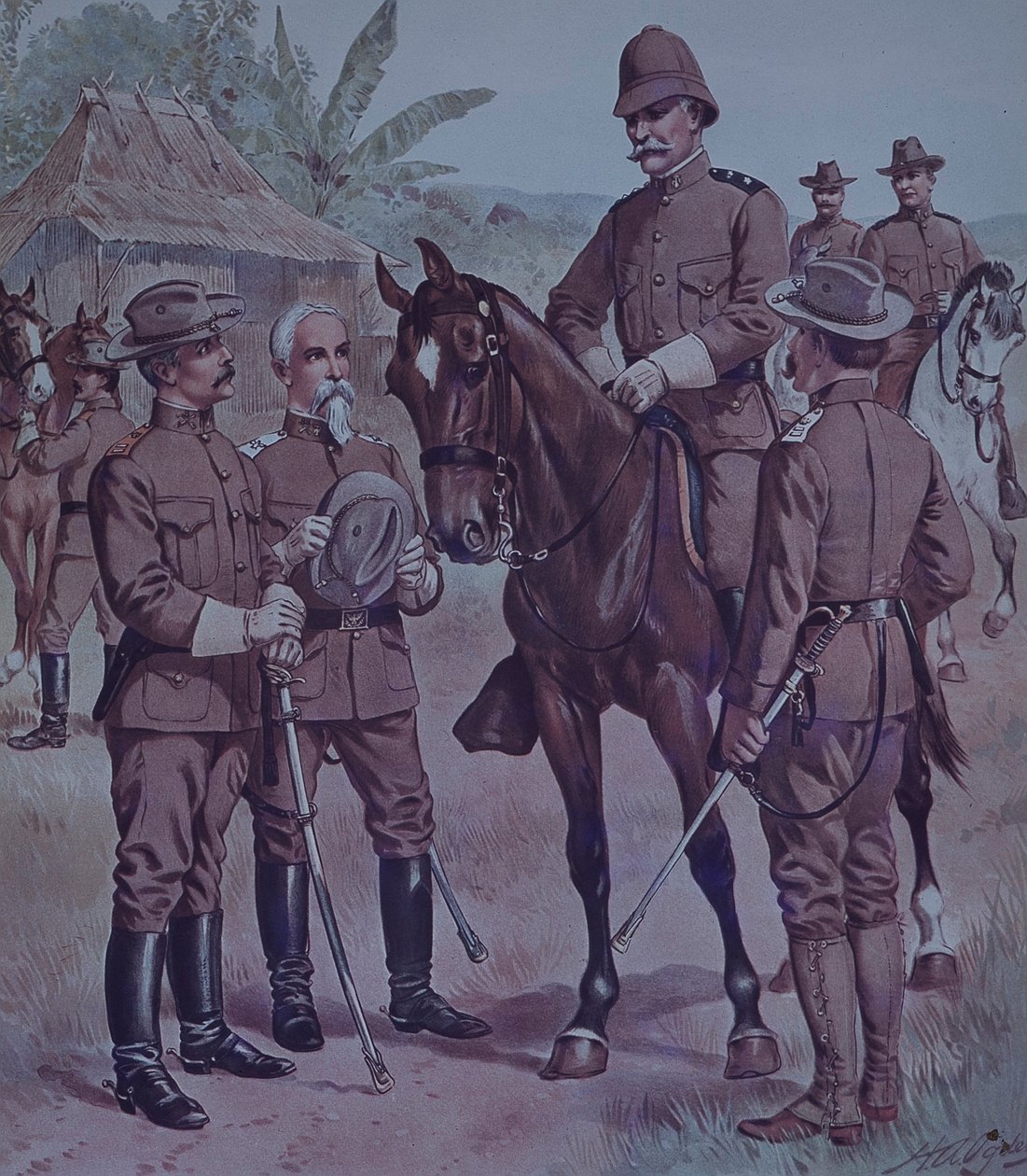Spanish-American War 1898, US troops, mounted Gen Lawton, Commander Second Division, 5th Army Corps, in Cuba بواسطة هنري ألكسندر أوجدن