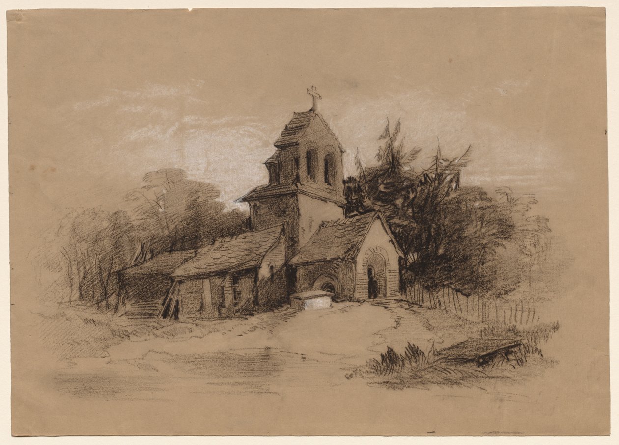 الكنيسة في المناظر الطبيعية ، 1800s. بواسطة هنري برايت