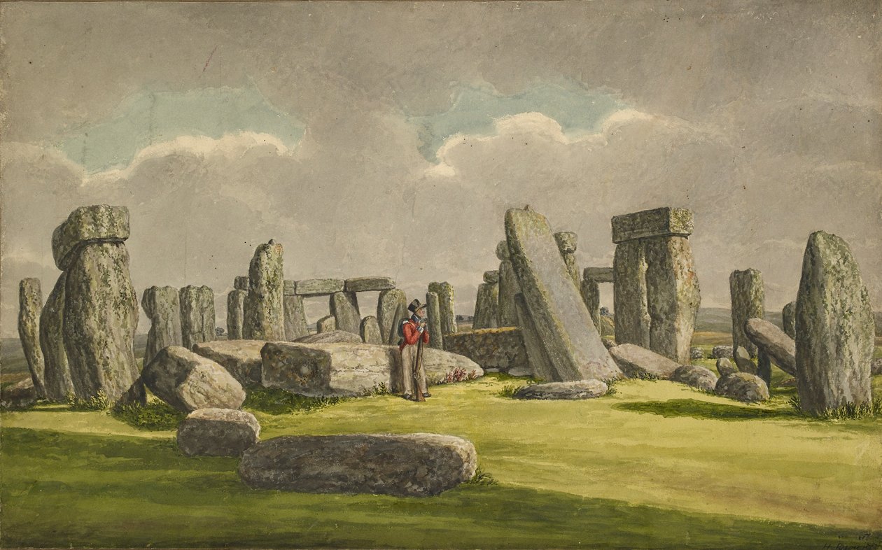 ستونهنج من WSW ، تظهر الآثار مع الجندي ، 1824-1839 بواسطة هنري براون