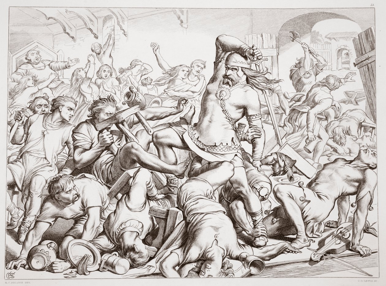 كيف قام Hereward بمسح Bourne من الفرنسيين ، التوضيح من Hereward the Great بواسطة Charles Kingsley ، الحانة. عام 1870 ، نقشها سي جي لويس (نقش ألواح الصلب) بواسطة هنري كورتني سيلوس