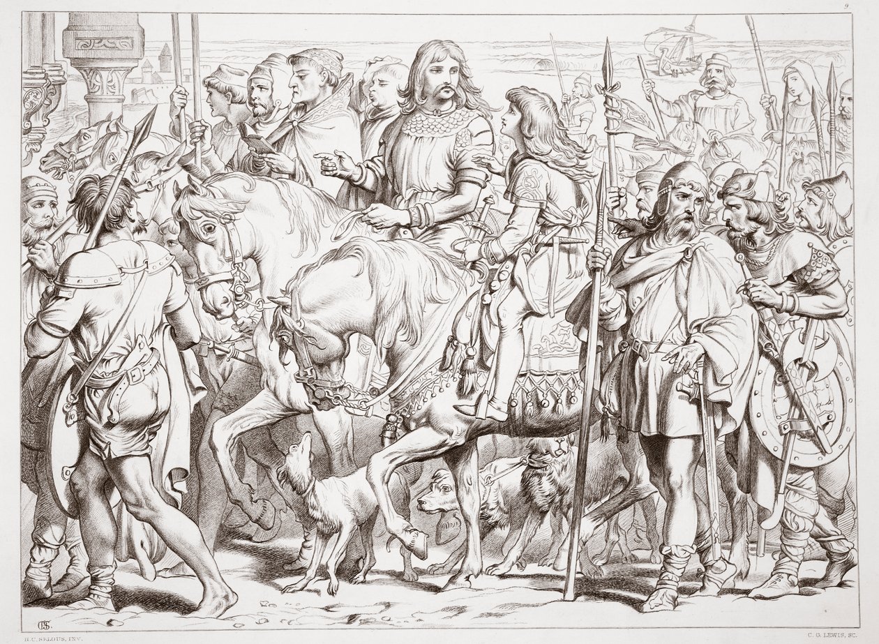 كيف يدخل Hereward القلعة المكرسة للقديس Bertin ، توضيح من Hereward the Great بواسطة Charles Kingsley ، الحانة. عام 1870 ، نقشها سي جي لويس (نقش ألواح الصلب) بواسطة هنري كورتني سيلوس
