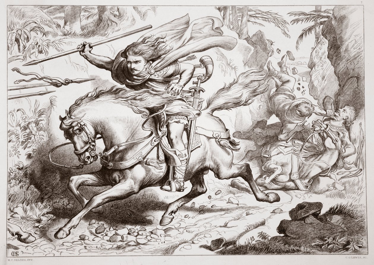 كيف تم القبض على Hereward في فخ ، التوضيح من Hereward the Great بواسطة Charles Kingsley ، الحانة. عام 1870 ، نقشها سي جي لويس (نقش ألواح الصلب) بواسطة هنري كورتني سيلوس