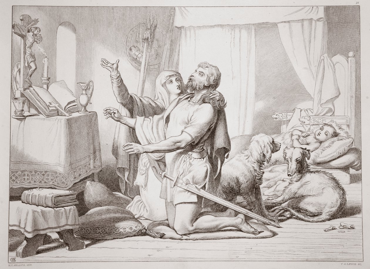 كيف تعلم Torfrida Hereward للصلاة ، التوضيح من Hereward the Great بواسطة Charles Kingsley ، الحانة. عام 1870 ، نقشها سي جي لويس (نقش ألواح الصلب) بواسطة هنري كورتني سيلوس
