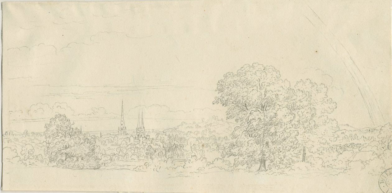 Lichfield - منظر بعيد: الرسم بالقلم ، بدون تاريخ [1788-1855] (رسم) بواسطة هنري كرزون ألبورت