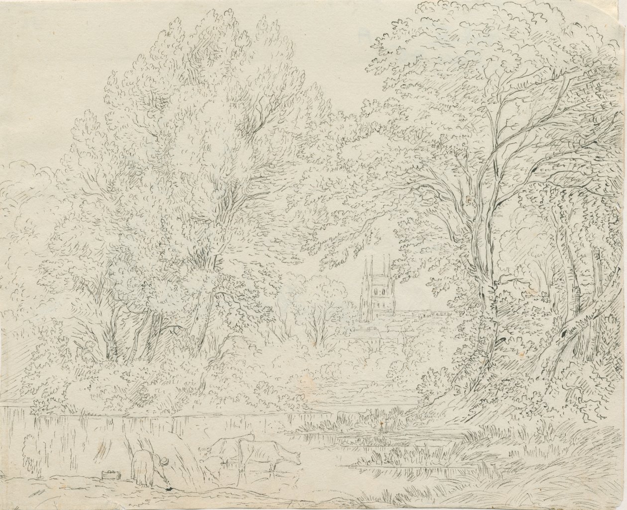 Tamworth - منظر ريفي: رسم بالقلم والحبر ، بدون تاريخ [1788-1855] بواسطة هنري كرزون ألبورت