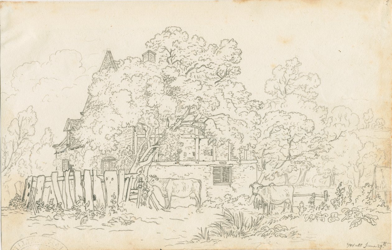 Yoxall - Old Farm House: رسم بالقلم الرصاص ، بدون تاريخ [c 1815] بواسطة هنري كرزون ألبورت