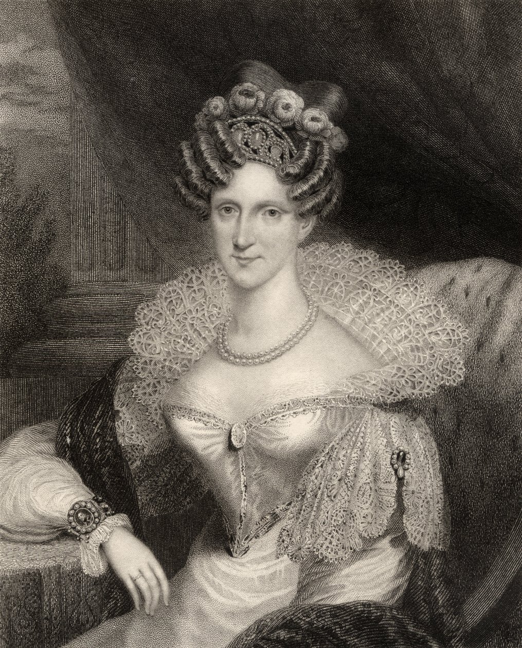 الأميرة أديلايد من ساكس كوبورغ مينينجن ، محفورة من قبل HR Cook (fl.1813-47) ، من "معرض الصور الوطنية ، المجلد الرابع" ، تم نشرها عام 1835 بواسطة هنري داو