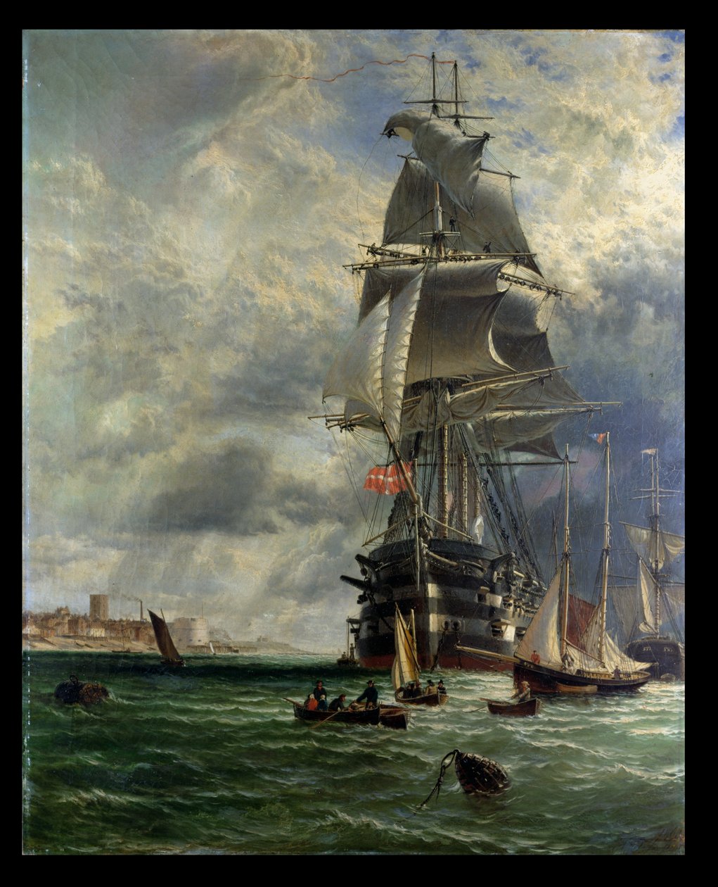 السفينة الملكية سانت فنسنت في مراسيها قبالة مدخل هاسلار كريك ، بورتسموث ، 1868 بواسطة هنري داوسون