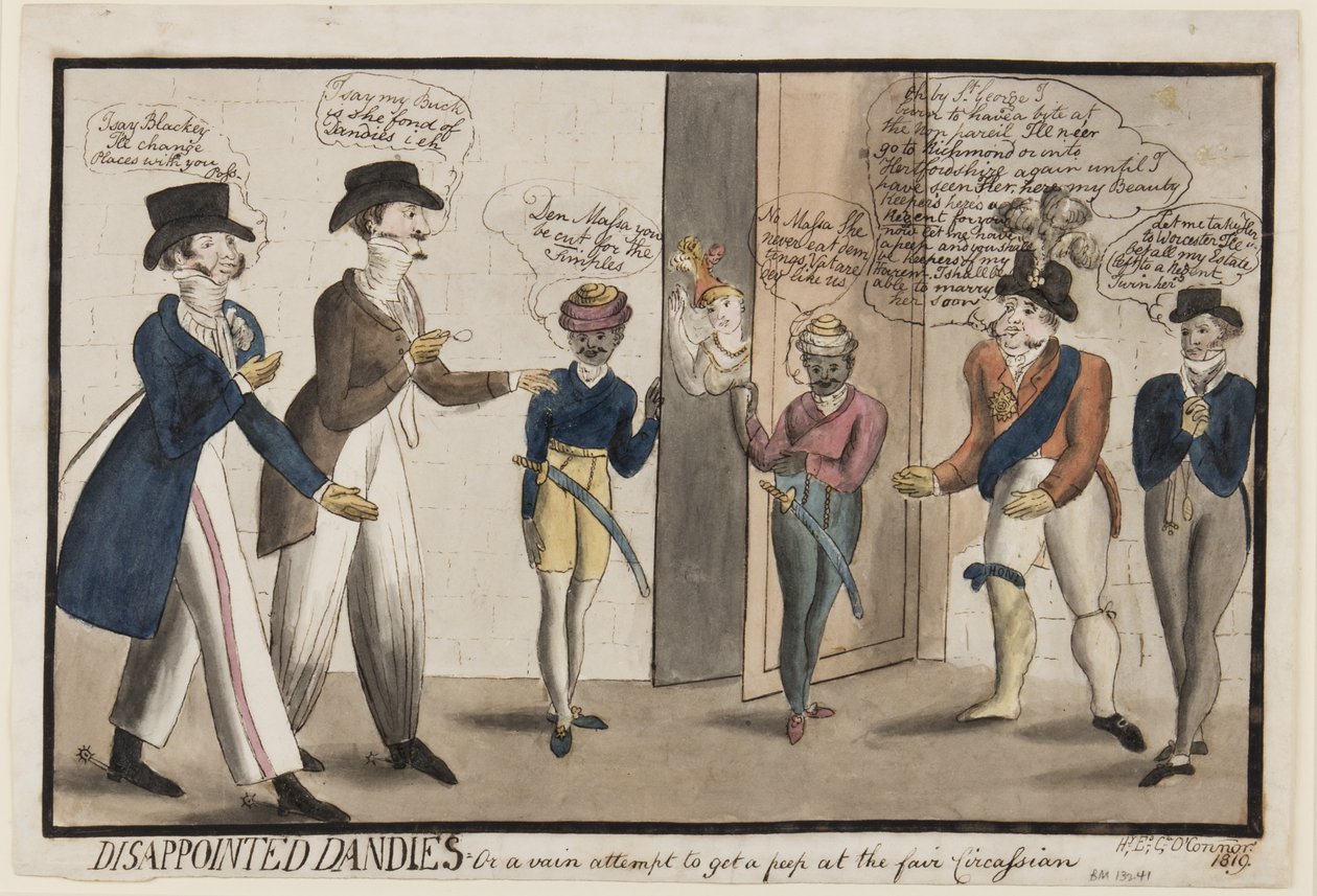 المتخبطون المحبطون: أو محاولة عبثية لإلقاء نظرة خاطفة على معرض شركسي ، 1819 (قلم ، فرشاة ، حبر ومرحاض على ورق) بواسطة هنري EO أوكونور