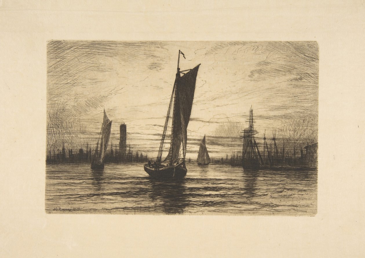 غروب الشمس على نهر الشرق ، 1879. بواسطة هنري فارر